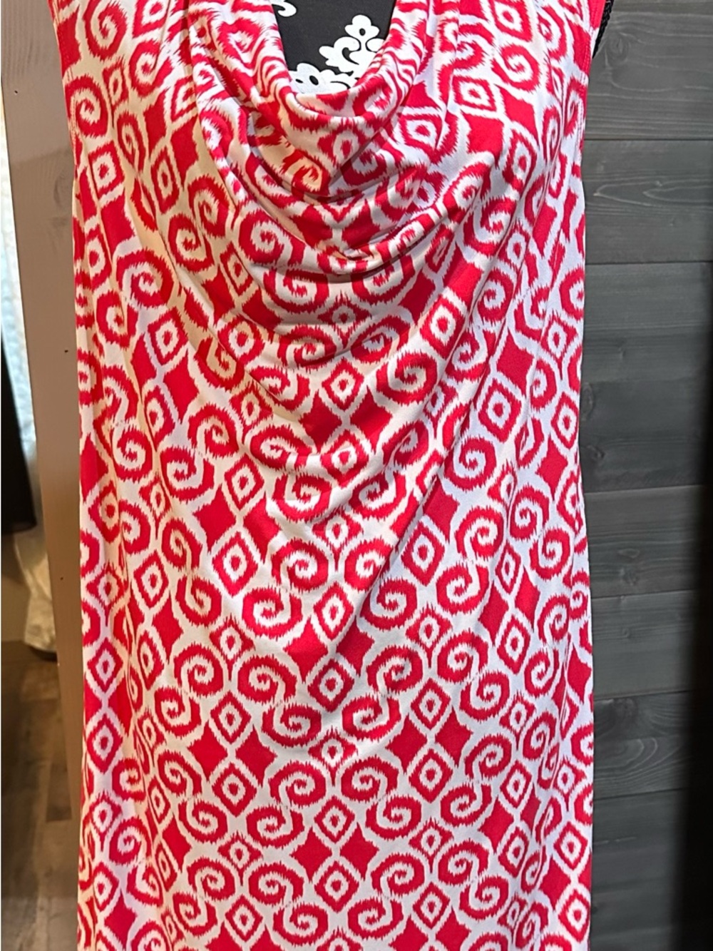 Tommy Bahama Red and White Patterned Cowl Neck Dress